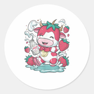 Aardbei Koe Kawaii Anime Aardbeienmelk _4 Ronde Sticker