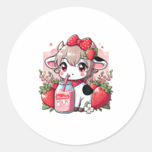 Aardbei Koe Kawaii Anime Aardbeienmelk _6 Ronde Sticker