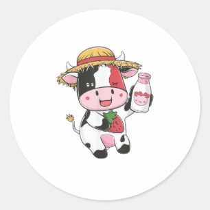 Aardbei Koe Kawaii Anime Aardbeienmelk _7 Ronde Sticker