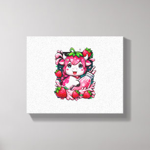 Aardbei Koe Kawaii Anime Aardbeienmelk Canvas Afdruk