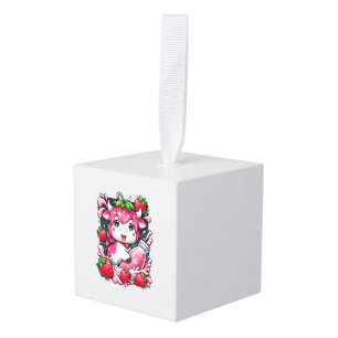 Aardbei Koe Kawaii Anime Aardbeienmelk Kubus Ornament