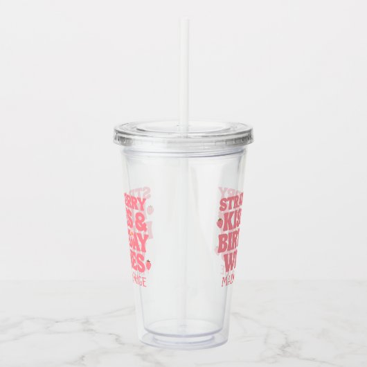 Aardbei Kusjes Verjaardagswensen T-shirt Acryl Acryl Drinkbeker (Rechts)