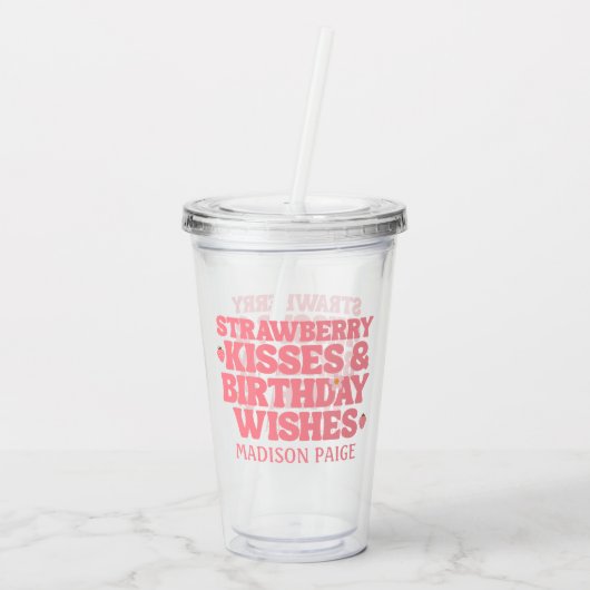 Aardbei Kusjes Verjaardagswensen T-shirt Acryl Acryl Drinkbeker (Achterkant)