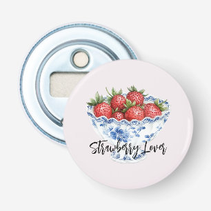 Aardbei Liefde Wit Blauwe Kom Button Flesopener