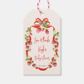 Aardbei lint boog coquette baby shower gunst cadeaulabel (Voorkant)
