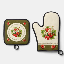 Aardbei Loden Groene Beierse look Ovenwant & Pannenlap Set