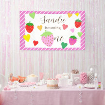 Aardbei Meisje Verjaardagsfeestbanner