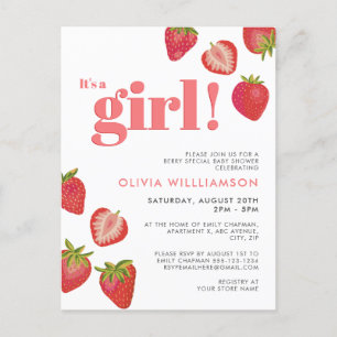 Aardbei Meisjes Baby shower Invitation Briefkaart
