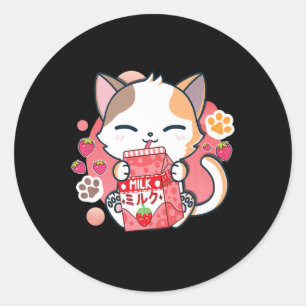 Aardbei melk Kat Kawaii Anime Neko Gift Girls T Ronde Sticker