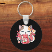 Aardbei melk Kat Kawaii Anime Neko Gift Girls T Sleutelhanger (Voorkant)