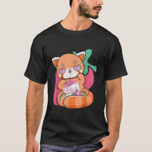 Aardbei Melk Rood Panda Chibi Anime Otaku Nu T-shirt