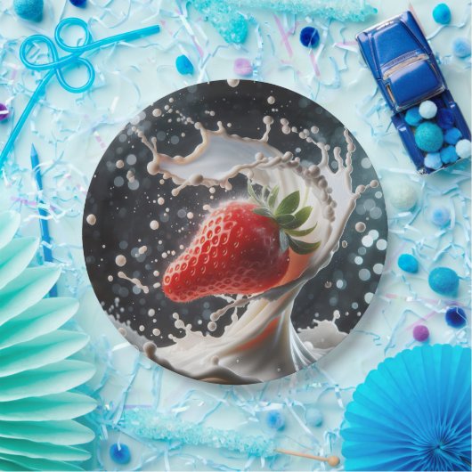 aardbei melk splash papieren bordje (Feest)