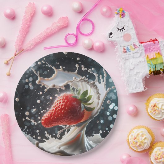 aardbei melk splash papieren bordje (Feest)