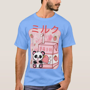 Aardbei Melkkarton Retro 90s Cute Kawaii Panda T-shirt