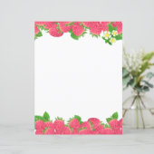 Aardbei met bloemen briefpapier (Staand voorkant)