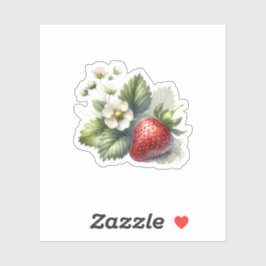 Aardbei met bloemen op maat gesneden vinyl Sticker