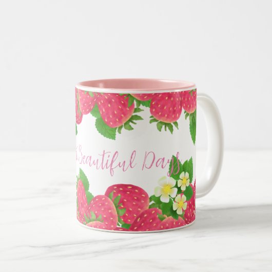 Aardbei met bloemen tweekleurige koffiemok (Voorkant rechts)