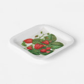 aardbei met gebladerte papieren bordje (Gebogen)