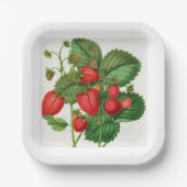 aardbei met gebladerte papieren bordje (Voorkant)