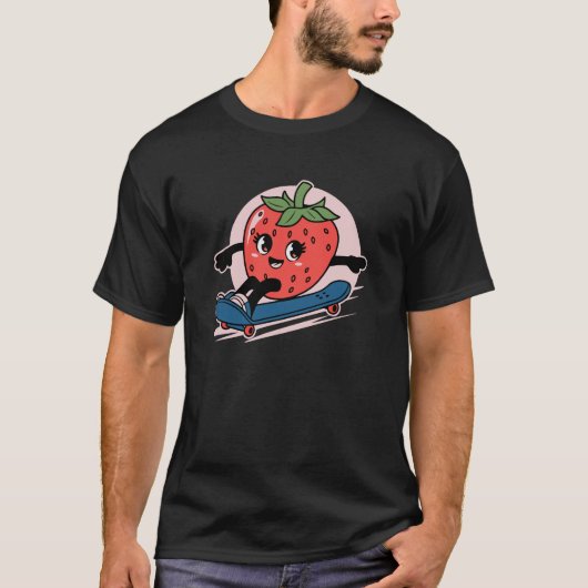 Aardbei met skateboarden t-shirt (Voorkant)