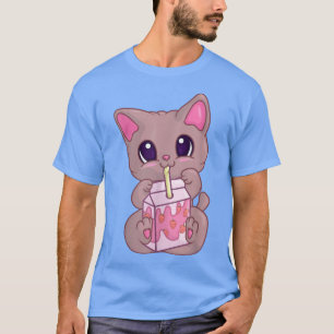 Aardbei Milkshake Anime Cat for Women Girls, Ka T-shirt