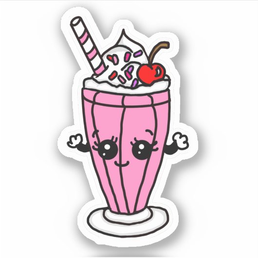 Aardbei Milkshake Cartoon Sticker (Voorkant)