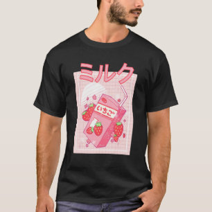 Aardbei Milkshake Karton Roze Japanse Retro T-shirt