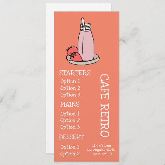 Aardbei Milkshake retro café Menu (Voorkant / Achterkant)
