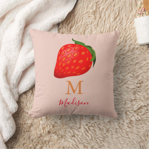Aardbei   Monogram Initiaal Kussen