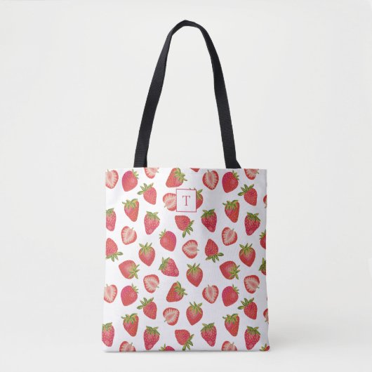 Aardbei Monogram Pattern Canvas tas (Voorkant)