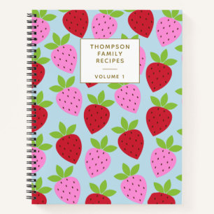 Aardbei Patroon Blauw Roze Gepersonaliseerde Recep Notitieboek