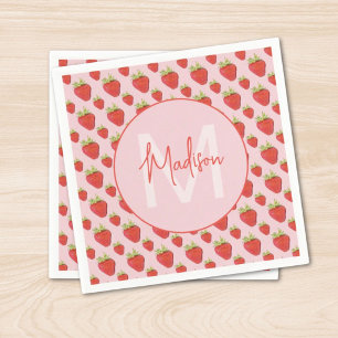 Aardbei Patroon Monogram Servet