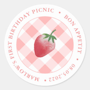 Aardbei picknick party dank u voor welkom ronde sticker