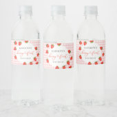 Aardbei Pink Berry Eerste Plaid Gingham Verjaardag Waterfles Etiket (Flessen)