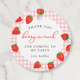 Aardbei Pink Berry Plaid Gingham Verjaardag Bedankjes Labels