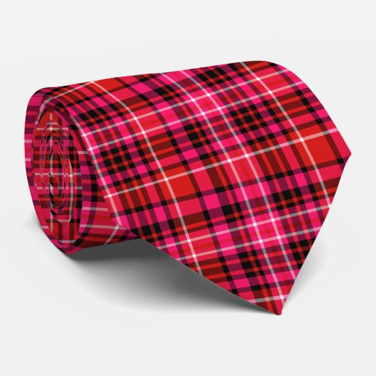 Aardbei Plaid Rood Roze Zwart en Wit Stropdas (Opgerold)