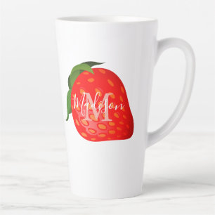 Aardbei Power Girl Monogram Initiaal Naam Latte Mok