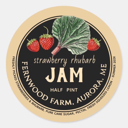 Aardbei Rabarber Jam Jar Label Zelfgemaakte Jelly (Voorkant)