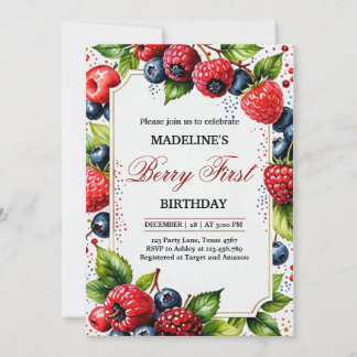 Aardbei Raspberry Berry Eerste 1e Verjaardag Deel Kaart