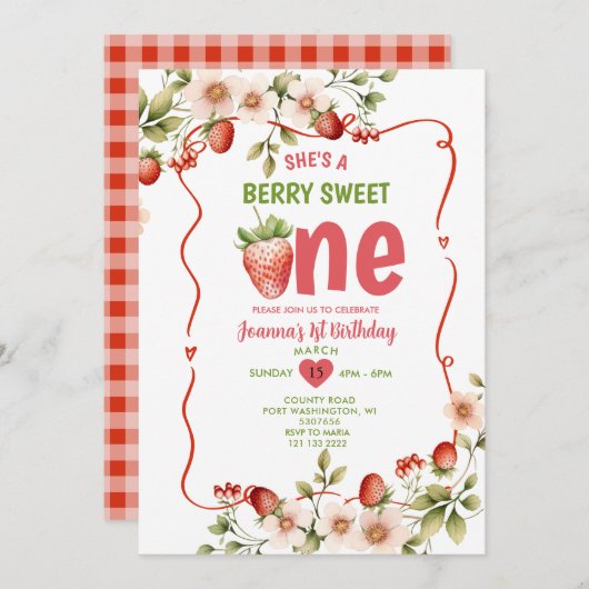 Aardbei Red Sweet One Berry 1e verjaardag Kaart (Voorkant / Achterkant)