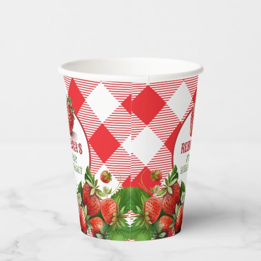 Aardbei Rode Gingham Picknick Papier Cups Papieren Bekers (Rechts)