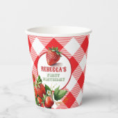 Aardbei Rode Gingham Picknick Papier Cups Papieren Bekers (Voorkant)