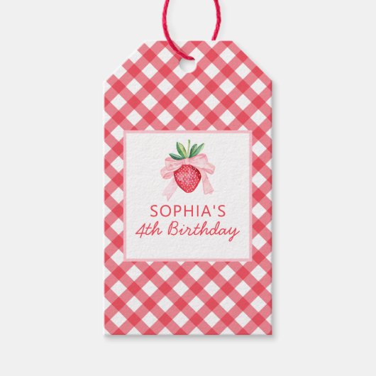 Aardbei Rode Picknick Plaid Gift Label Cadeaulabel (Voorkant)