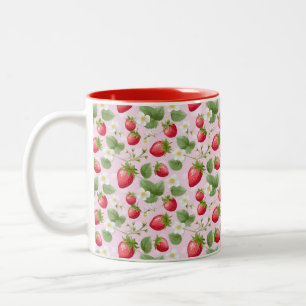 Aardbei Rode Roze Witte Bloemen Tweekleurige Koffiemok
