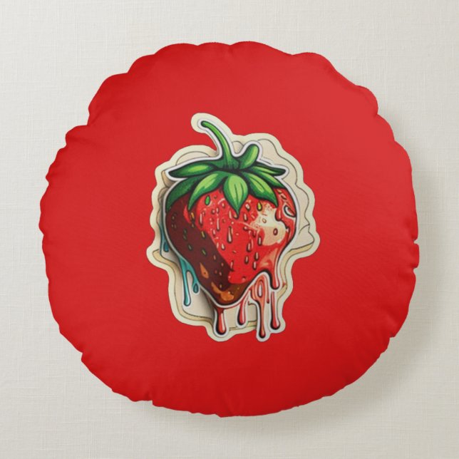 Aardbei Rond Kussen (Voorkant)