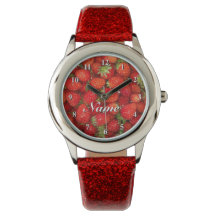 Aardbei rood dames horloge met glitterband