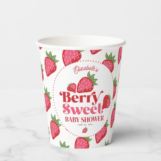 Aardbei Rood Roze Berry Zoet Baby shower Papieren Bekers (Achterkant)