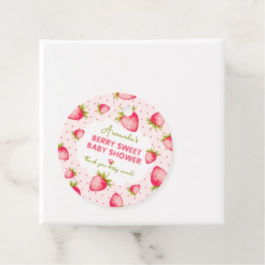 Aardbei Roze Baby shower Dank u Bedankjes Labels (In situ)