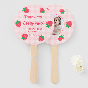 Aardbei Roze Bes Eerste Baby Verjaardag Foto Handwaaier