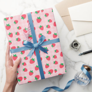 Aardbei Roze Bespatroon Eerste Verjaardag Baby Cadeaupapier